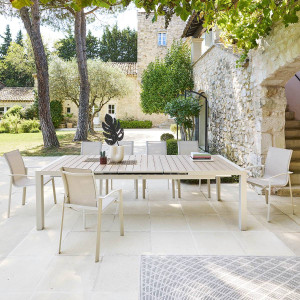 Table de jardin EVASION Lin / Argile 10 places - Aluminium traité époxy Hespéride