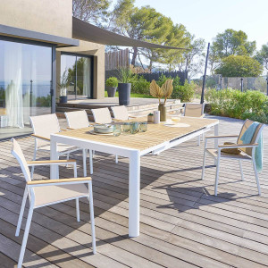 Table de jardin extensible PARADIZE Acacia   Blanc 12 places - Aluminium traité époxy, certifié FSC® Hespéride