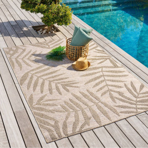 ATMOSPHERA Tapis d'extérieur CAYO motif Feuilles Lin 230 x 160 cm - Polypropylène Hespéride