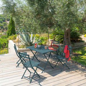 Ensemble table de jardin pliante rectangulaire + 4 chaises GREENSBORO Bleu canard places - Acier traité époxy, Traitement antirouille renforcé