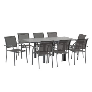 Ensemble table de jardin extensible + 8 fauteuils PIAZZA Graphite places - Aluminium, ECP Hespéride