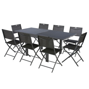 Ensemble table de jardin extensible PIAZZA + 2 lots 4 chaises MODULA Graphite 8 places - Aluminium, ECP Hespéride