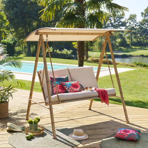 Balancelle de jardin BAROE Beige 2 places - Acier traité époxy, Texaline Hespéride