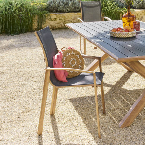 Fauteuil de jardin empilable AXANT Gris poivre / Honey Aluminium traité époxy, Texaline Hespéride