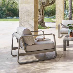Fauteuil de salon jardin DOMILLY Café Aluminium traité époxy, Oléfine Hespéride