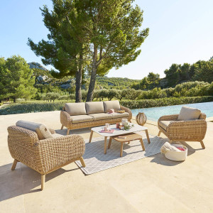 Salon de jardin MANISSA Honey 5 places - Aluminium traité époxy, Résine tressée synthétique, Polyester recyclé Hespéride