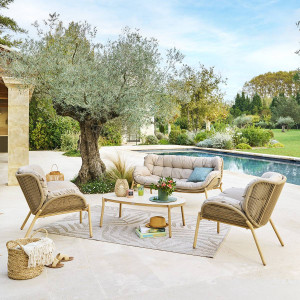 Salon de jardin MELOANE Beige 5 places - Acier traité époxy, Polyester Hespéride