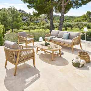 Salon de jardin PAPOUASIE Acacia 5 places - certifié FSC®, Polyester Hespéride