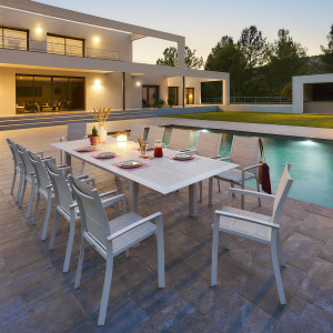 Table de jardin extensible ALLURE Effet bois grège   Avoine 12 places - Aluminium traité époxy Hespéride