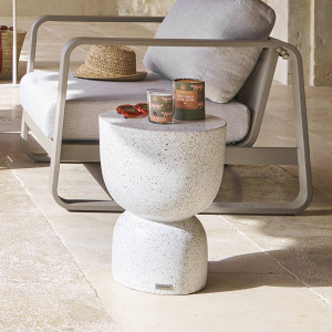 Table d'appoint de jardin ronde TIMANDRA Gris 35 x 47 cm - Terrazzo Hespéride