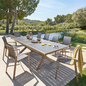 Table de jardin extensible AXIOME Graphite   Honey 10 places - Aluminium traité époxy Hespéride