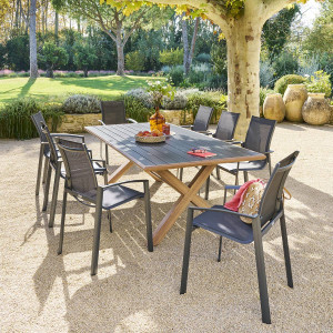 Table de jardin AXIOME Honey   Graphite 8 places - Aluminium traité époxy Hespéride