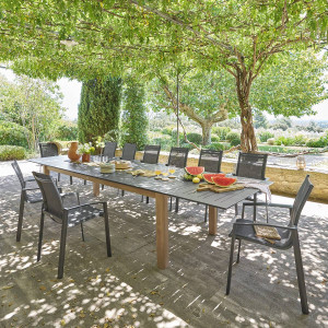 Table de jardin extensible rectangulaire MICEIRA Graphite   Honey 14 places - Aluminium traité époxy Hespéride