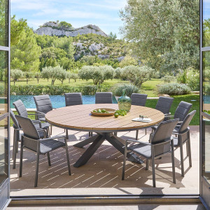 Table de jardin ronde ORACLION 12 places - Aluminium traité époxy Hespéride