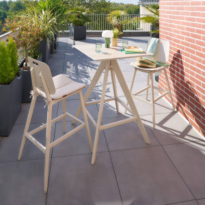 Table haute de jardin carrée TERZANO Vanille   Argile 2 places - Aluminium traité époxy Hespéride
