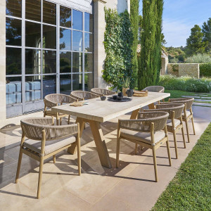 Table de jardin rectangulaire VENIZIA Effet travertin   Acacia 8 places - certifié FSC® Hespéride