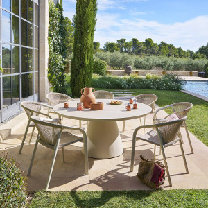Table de jardin ronde YCONIA Argile 8 places - Aluminium traité époxy Hespéride