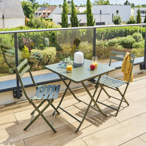 Table de jardin pliante carrée GREENSBORO Vert laurier 2 places - Acier traité époxy, Traitement antirouille renforcé Hespéride