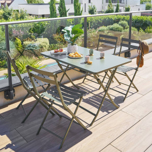 Table de jardin pliante rectangulaire GREENSBORO Vert laurier 4 places - Acier traité époxy, Traitement antirouille renforcé Hespéride