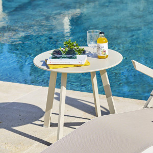 Table d'appoint de jardin rond SAONA Argile 50 x 45 cm - Acier traité époxy, Traitement anti-rouille renforcé Hespéride
