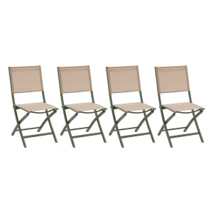 Lot de 4 chaises jardin pliantes ESSENTIA Lin   Vert laurier Aluminium traité époxy, Texaline Hespéride