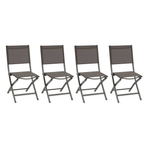 Lot de 4 chaises jardin pliantes ESSENTIA Wengé   Praliné Aluminium traité époxy, Texaline Hespéride