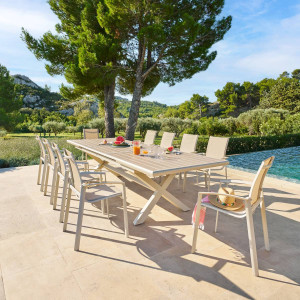 Table de jardin extensible AXIOME Lin   Argile 10 places - Aluminium traité époxy Hespéride