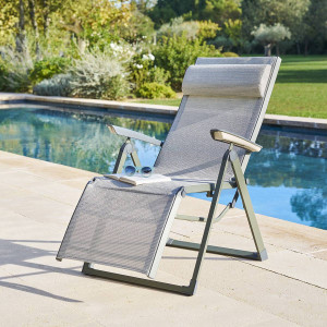 Fauteuil de jardin DECIMA Vert olive / laurier 8 positions - Aluminium traité époxy, Texaline Hespéride