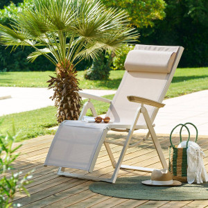 Fauteuil de jardin DECIMA Lin / Argile 8 positions - Aluminium traité époxy, Texaline Hespéride
