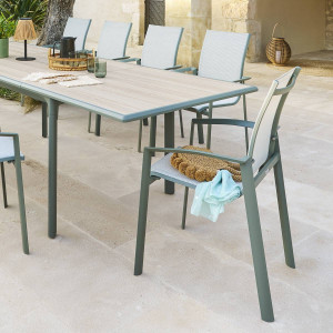 Fauteuil de jardin empilable AXANT Vert olive / laurier Aluminium traité époxy, Texaline Hespéride