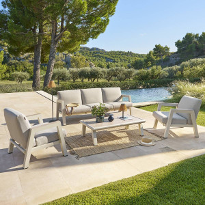 Salon de jardin AXIOME Beige   Argile 5 places - Aluminium traité époxy, Oléfine Hespéride