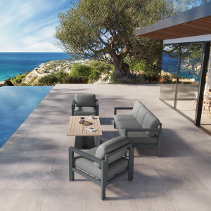 Table de jardin relevable rectangulaire SALIMIA Graphite   Honey 150 x 80 69 cm - Aluminium traité époxy Hespéride