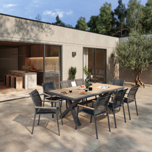 Table de jardin AXIOME Eucalyptus   Graphite 8 places - certifié FSC® Hespéride