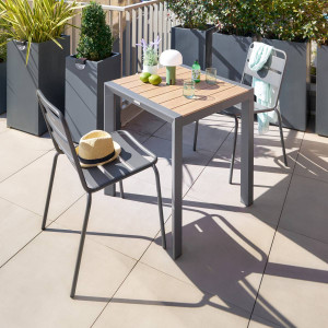 Table de jardin ÉVASION Effet bois Honey   Graphite 2 places - Aluminium traité époxy, Lattes Hespéride
