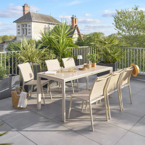 Table de jardin EVASION Effet bois Lin / Argile 6 places - Aluminium traité époxy, Lattes Hespéride