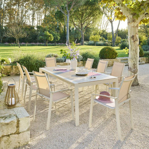 Table de jardin ÉVASION Effet bois Lin   Argile 8 places - Aluminium traité époxy, Lattes Hespéride