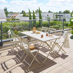 Table de jardin pliante rectangulaire GREENSBORO Argile 6 places - Acier traité époxy, Traitement antirouille renforcé Hespéride