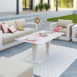 Table de jardin relevable rectangulaire SALIMIA Avoine 150 x 80 69 cm - Aluminium traité époxy Hespéride