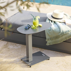 Table d'appoint de jardin ovale VENUZIA Graphite 50 x 30 cm - Aluminium traité époxy Hespéride