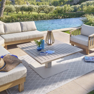 Table de jardin relevable carrée SALIMIA Argile   Lin 110 x 69 cm - Aluminium traité époxy Hespéride