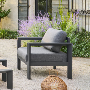 Fauteuil de salon jardin ÉVASION Graphite Aluminium traité époxy, Oléfine Hespéride