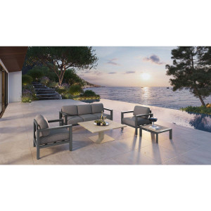 Canapé de jardin ÉVASION Argile 3 places - Aluminium traité époxy, Oléfine Hespéride
