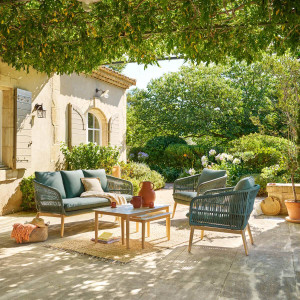 Salon de jardin ORISSA Vert olive 5 places - Acier traité époxy, Polyester Hespéride