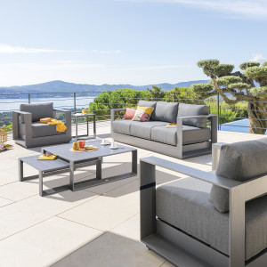 Salon de jardin rotatif ALLURE Graphite 5 places - Aluminium traité époxy, Polyester Hespéride