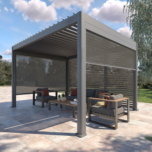 Pergola EVORA avec 4 stores x 3 m - Aluminium traité époxy Hespéride