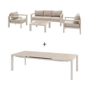 Salon de jardin + 1 table extensible ÉVASION Argile   Lin 5 places et 10 Hespéride