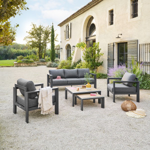Salon de jardin ÉVASION Graphite   Honey 5 places - Aluminium traité époxy, Oléfine Hespéride