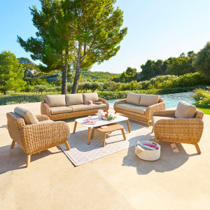 Salon de jardin MANISSA Honey 7 places - Aluminium traité époxy, Résine tressée Hespéride