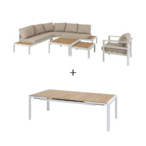 Salon de jardin + 1 table extensible PARADIZE Blanc 5 places et 8 Hespéride
