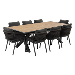 Ensemble table de jardin AXIOME + 8 fauteuils ORIENGO Graphite places - Aluminium traité époxy, ECP Hespéride
